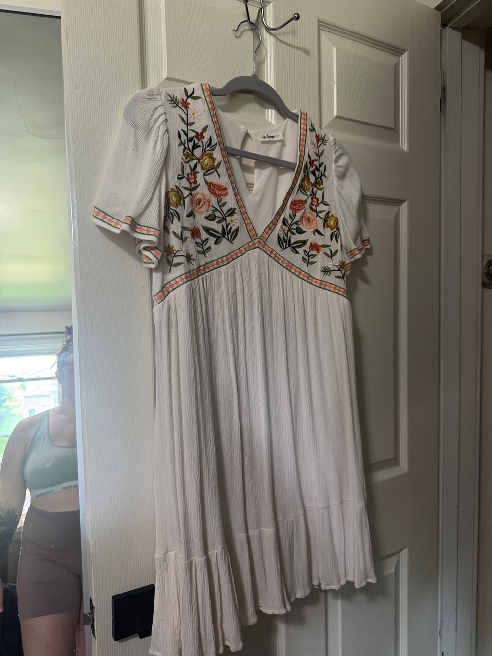 White Embroidered V-Neck Boho Dress